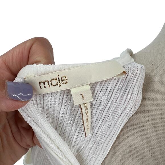 Maje Womens Lina Cold Shoulder Textured Top Blouse in Ecru White - Picture 8 of 11